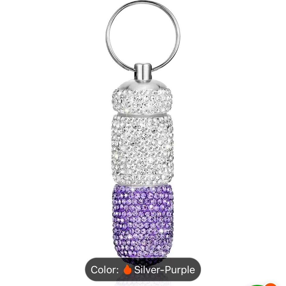 Portable Bling Keychain Pill Box 2 Compartments Small Travel Pill Case